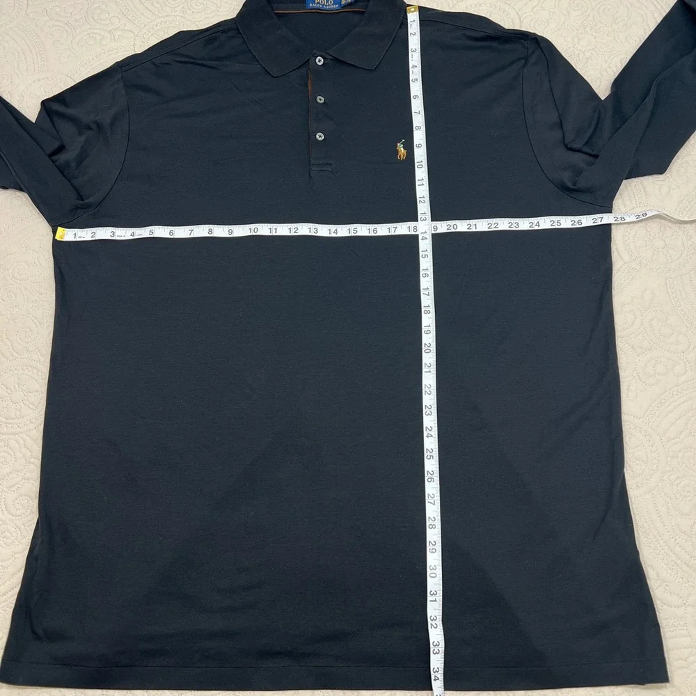 Polo Ralph Lauren Mens‎ Black Long Sleeve Polo Shirt Big & Tall 2XLT Cotton Pony